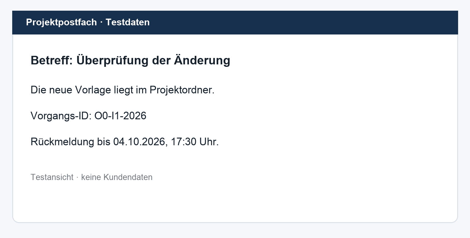 Selbst erstellter Bildschirmtext mit dem Code O0-I1-2026 und nur erfundenen Angaben